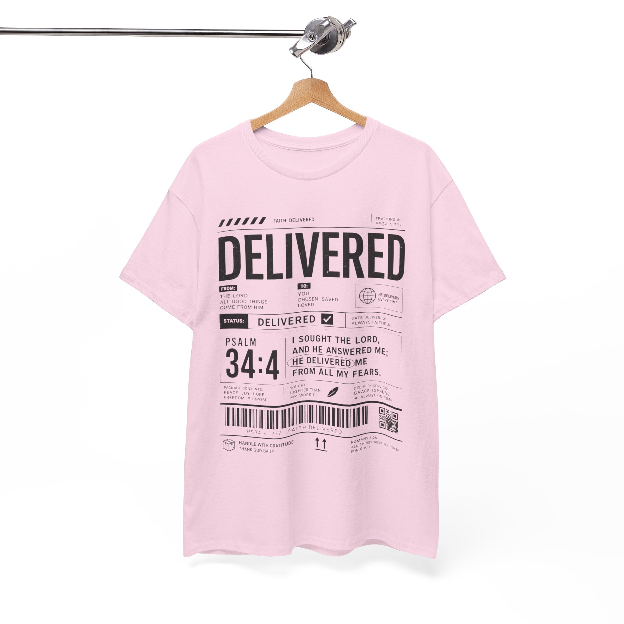 Delivered Graphic Tee — Inspirational Psalm 34:4 Christian T-Shirt