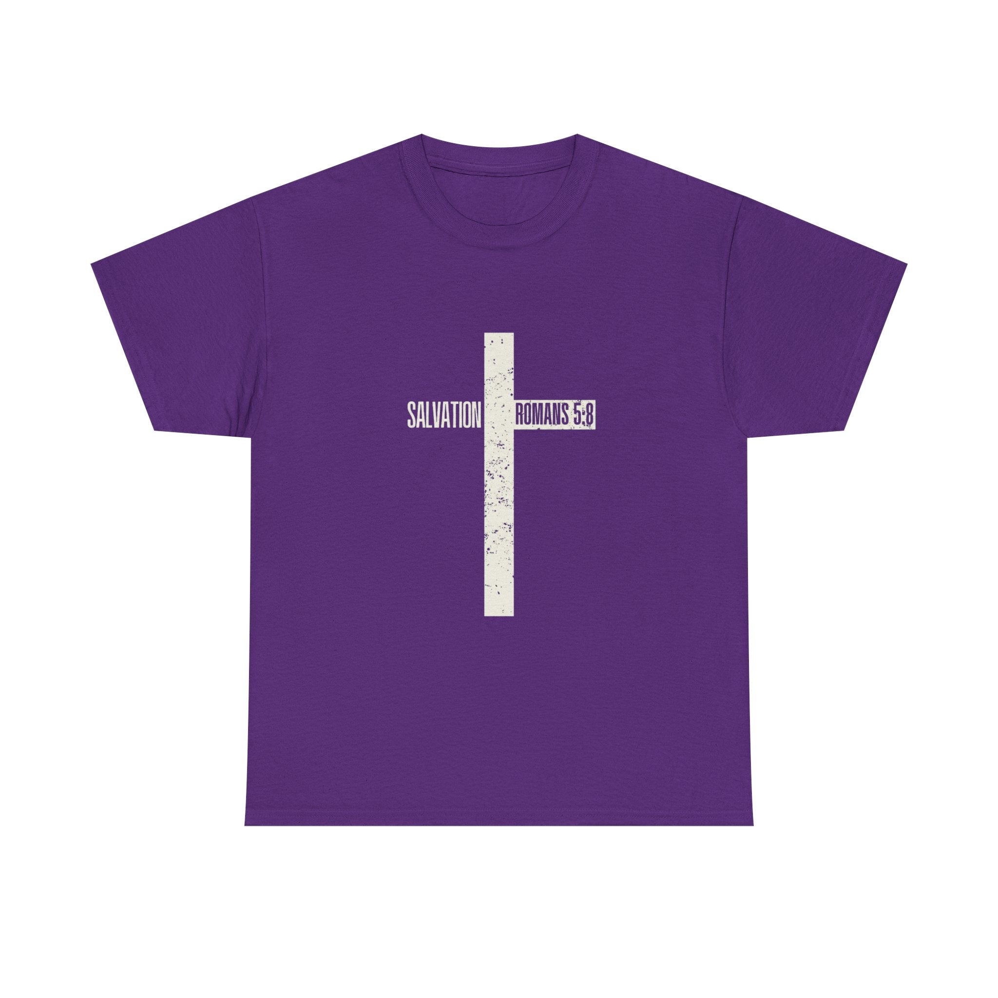 Christian Cross T-Shirt — "Salvation Romans 5:8" Faith Tee