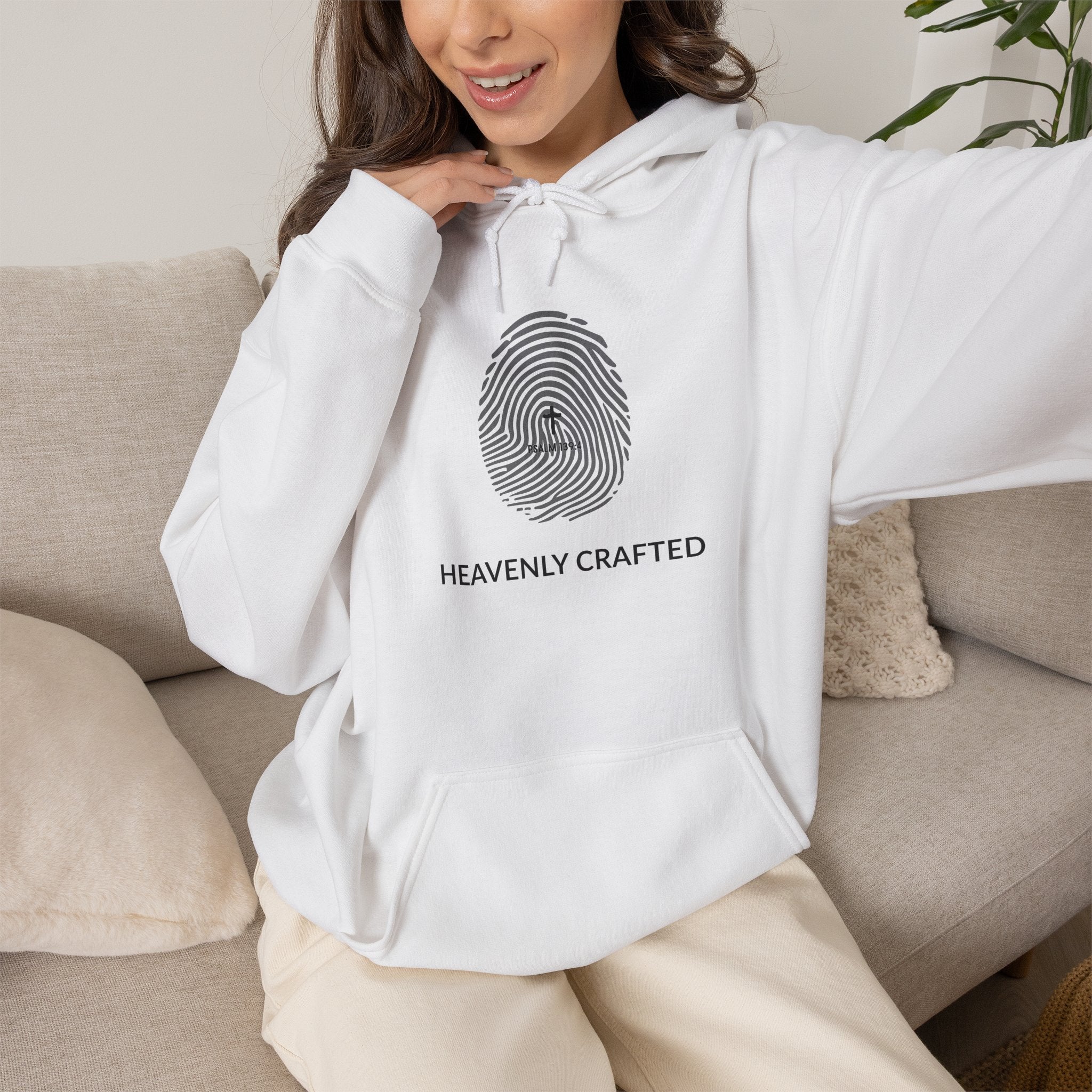 Heavenly Crafted Hoodie — Minimal Fingerprint Graphic Hooded Sweatshirt