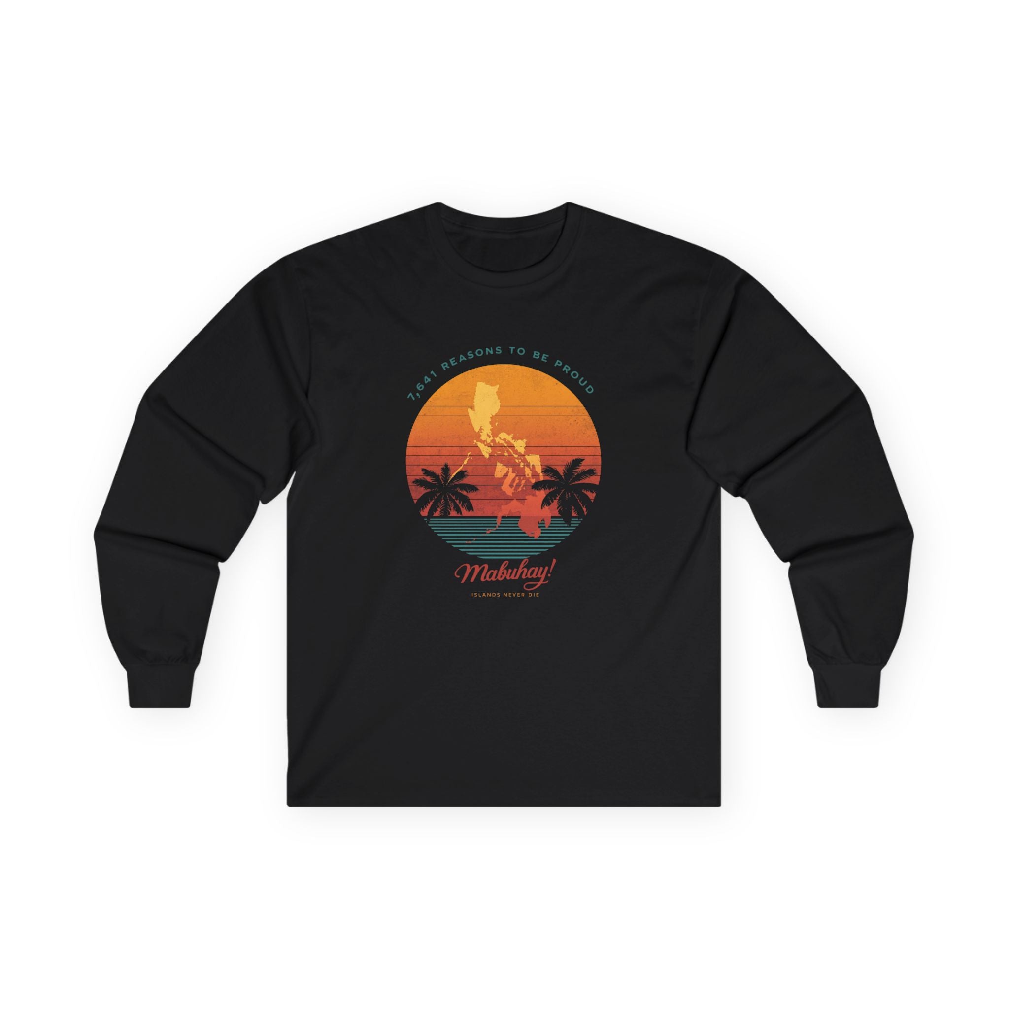 Long Sleeve Tee — 'Map of the Philippines' Retro Sunset Surf Design