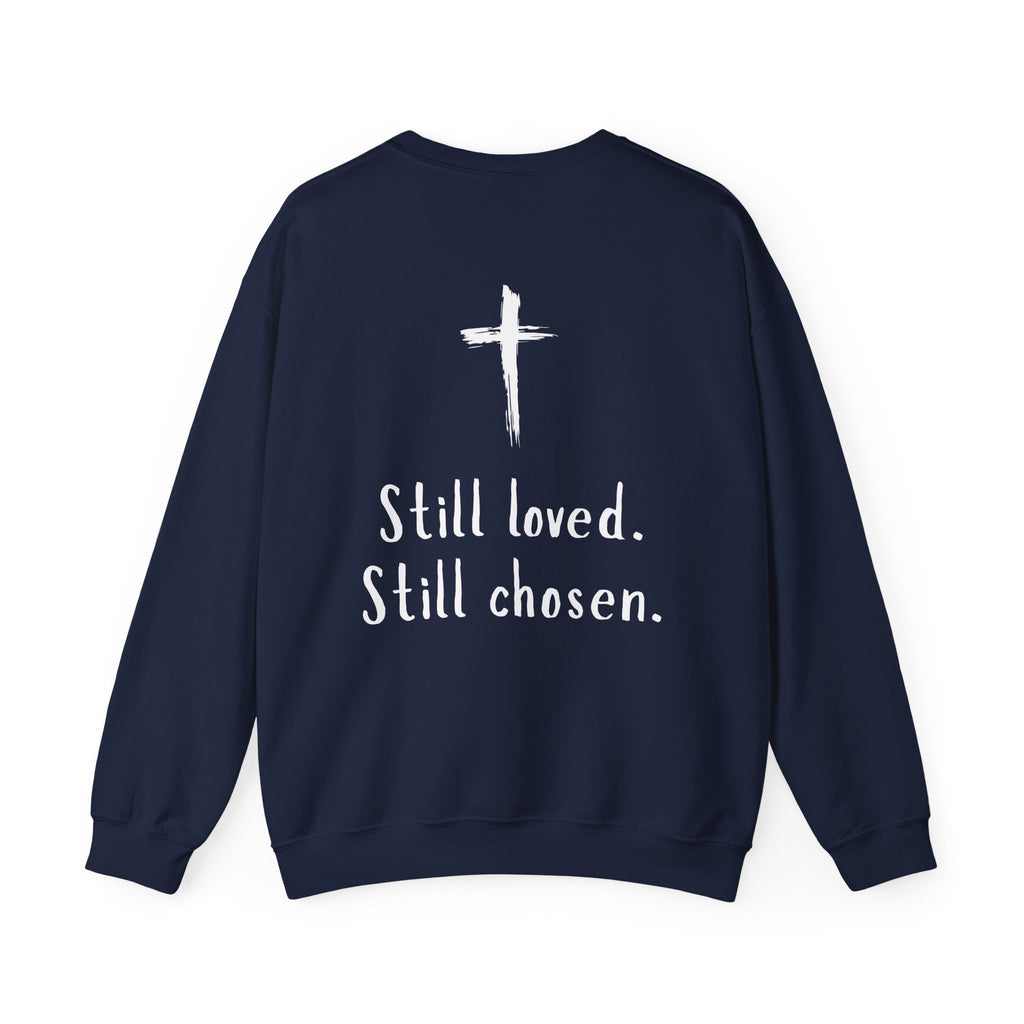 Christian Crewneck Sweatshirt — "Not Perfect, Forgiven" (Romans 5:8)