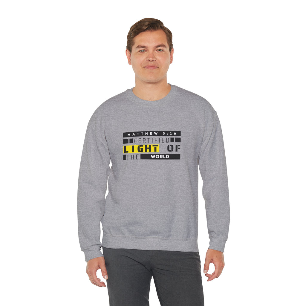Christian Crewneck Sweatshirt "Certified Light of the World" Pullover, Matthew 5:14 Scripture Apparel, Trendy Faith Graphic Sweatshirt
