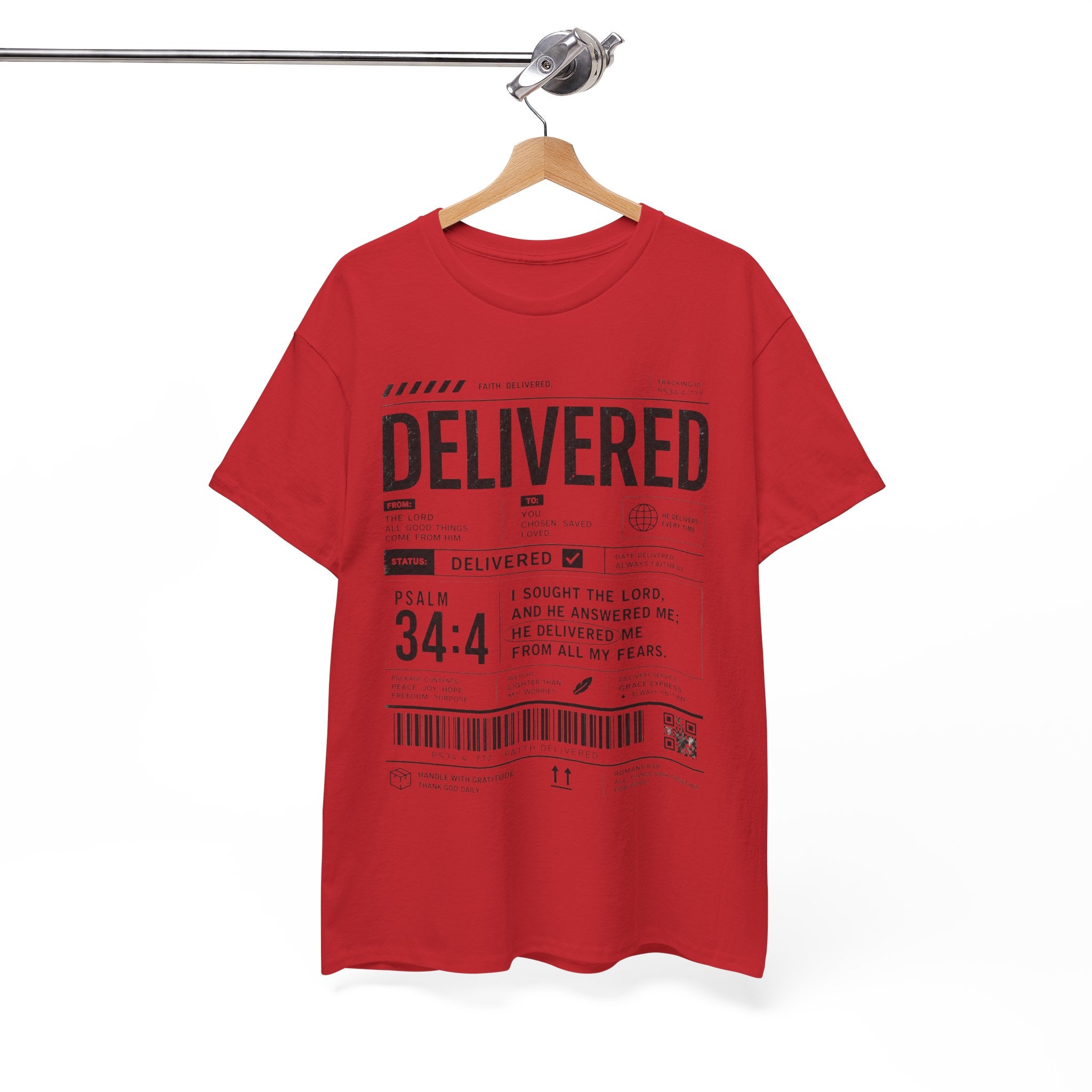 Delivered Graphic Tee — Inspirational Psalm 34:4 Christian T-Shirt