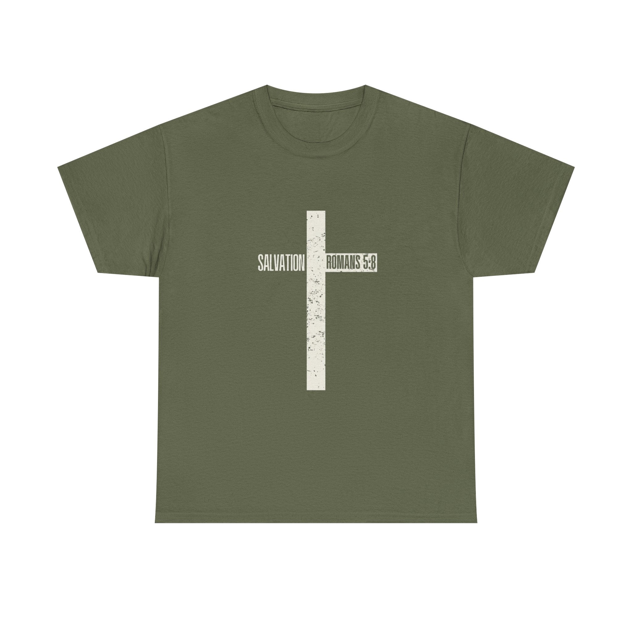 Christian Cross T-Shirt — "Salvation Romans 5:8" Faith Tee