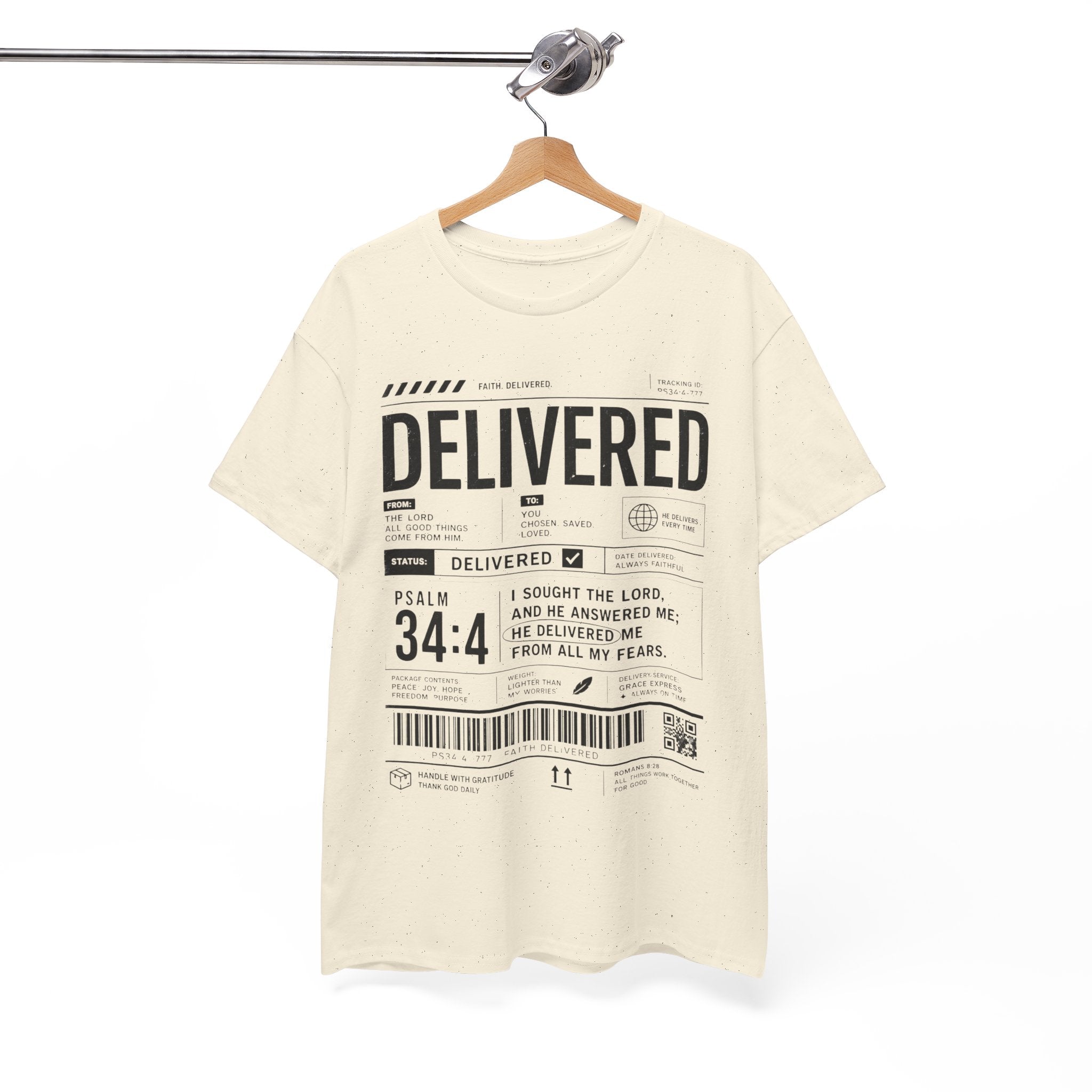 Delivered Graphic Tee — Inspirational Psalm 34:4 Christian T-Shirt