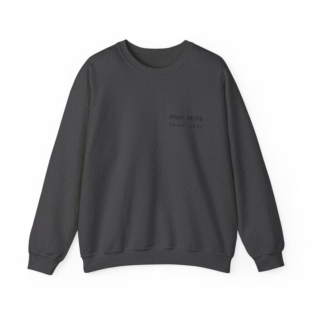 Prayer Graphic Sweatshirt — “Pray More, Panic Less” Crewneck