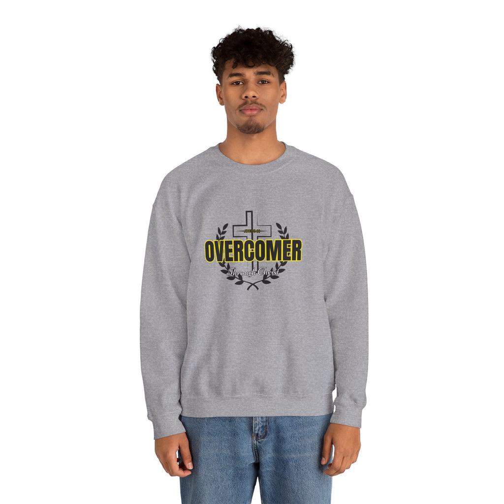 "Overcomer" Cross Graphic Crewneck – Unisex Minimalist Faith Pullover