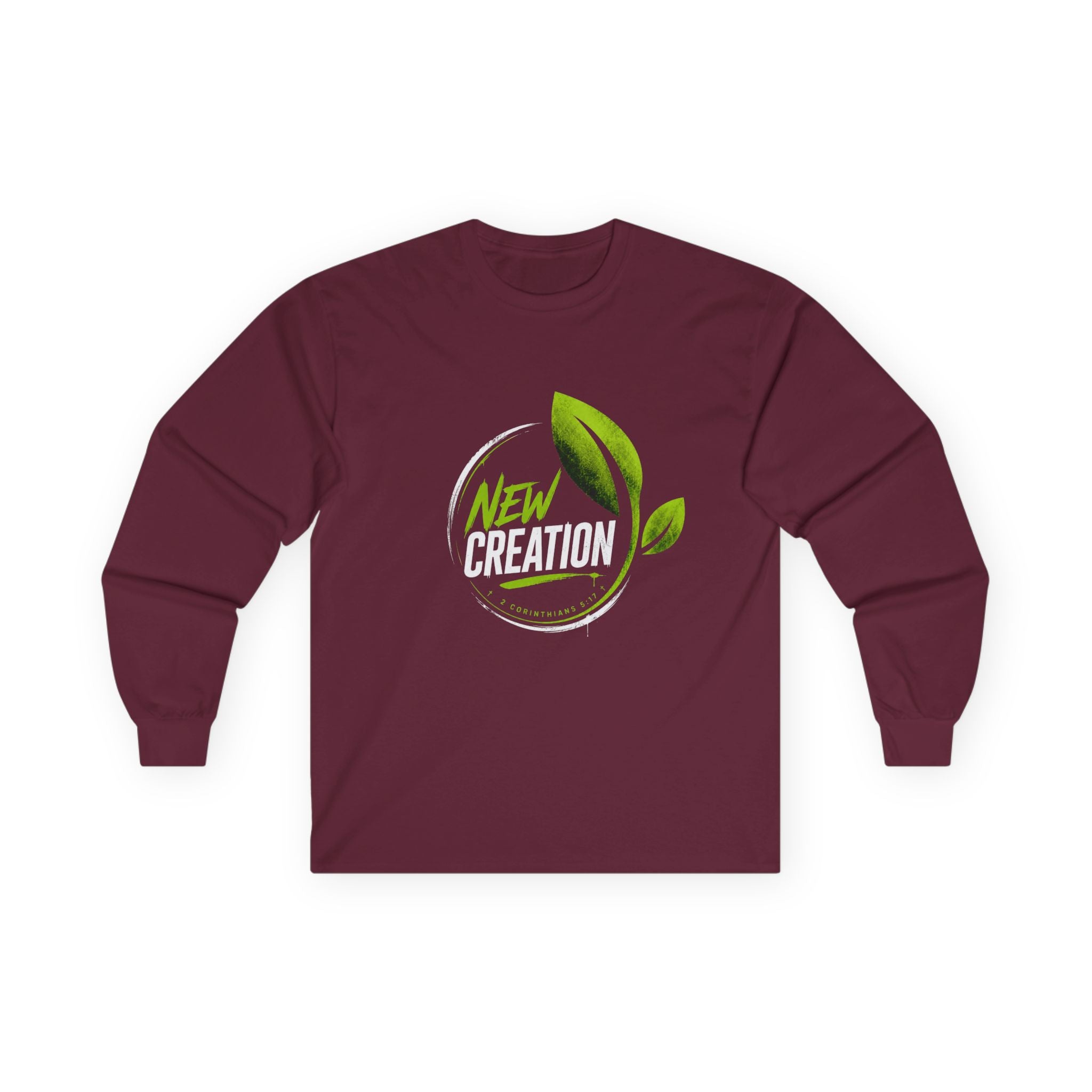New Creation Long Sleeve Christian Tee — Green Leaf Faith Graphic