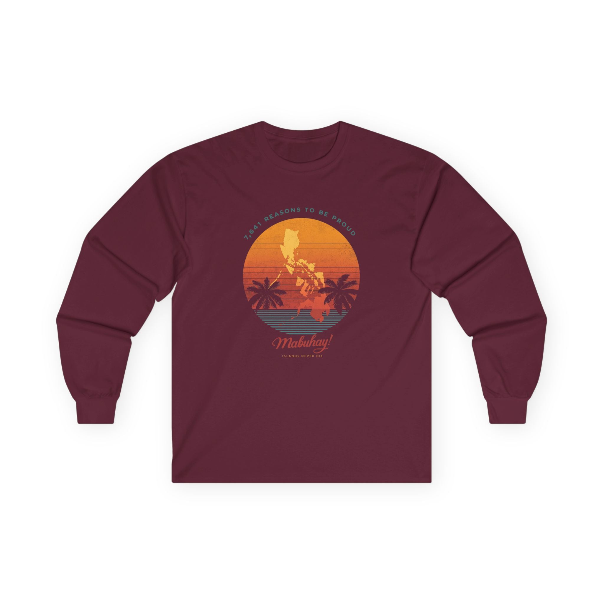 Long Sleeve Tee — 'Map of the Philippines' Retro Sunset Surf Design