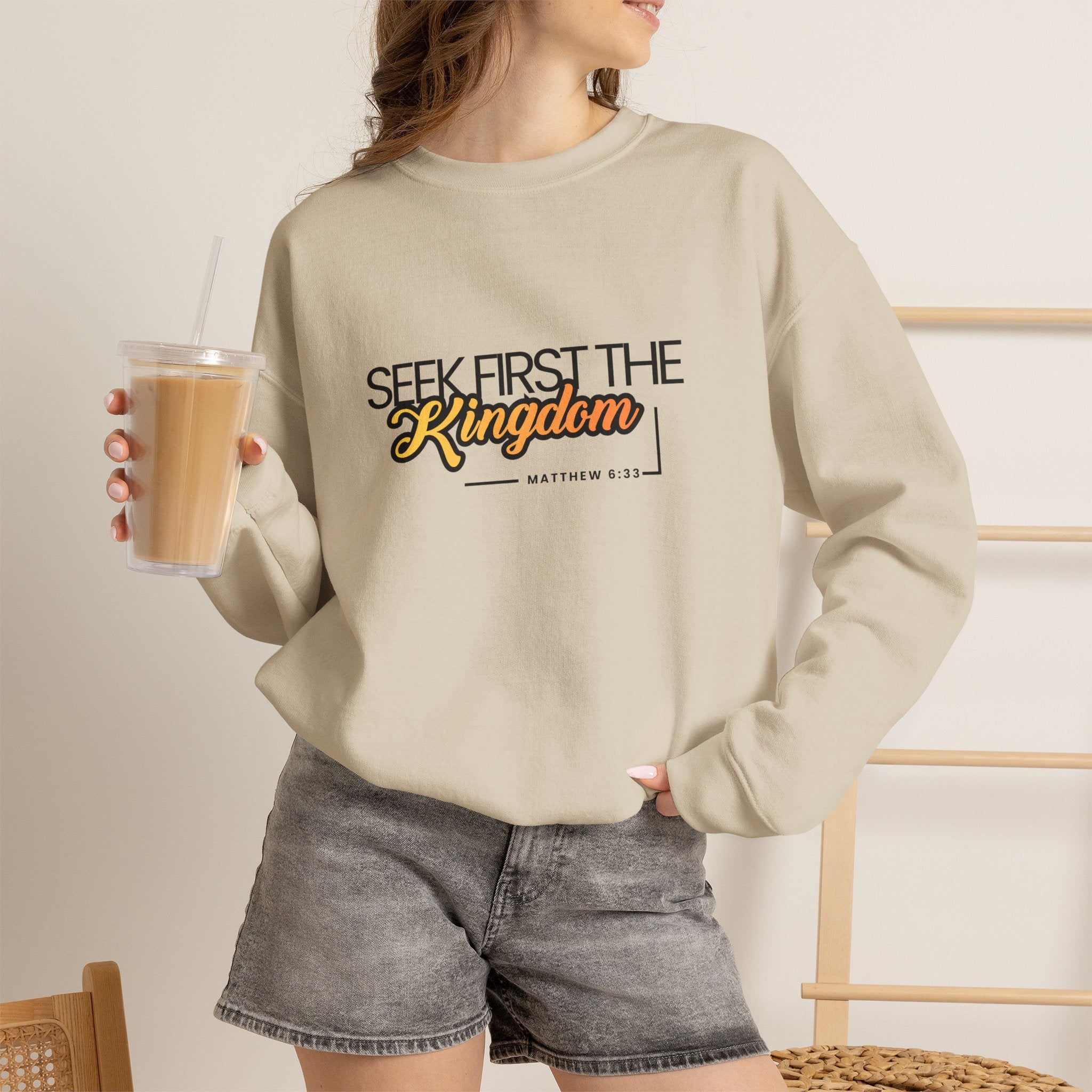 Seek First the Kingdom Crewneck Sweatshirt — Christian Faith Graphic Sweatshirt