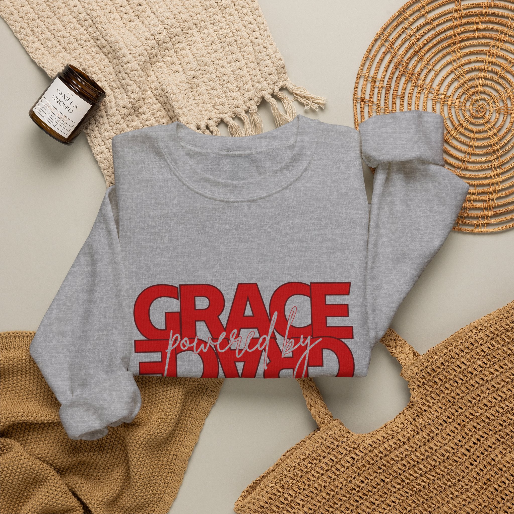 Christian Crewneck Sweatshirt "Grace" Reversed Pullover, Modern Minimalist Faith Apparel, Unique Graphic Scripture Sweater