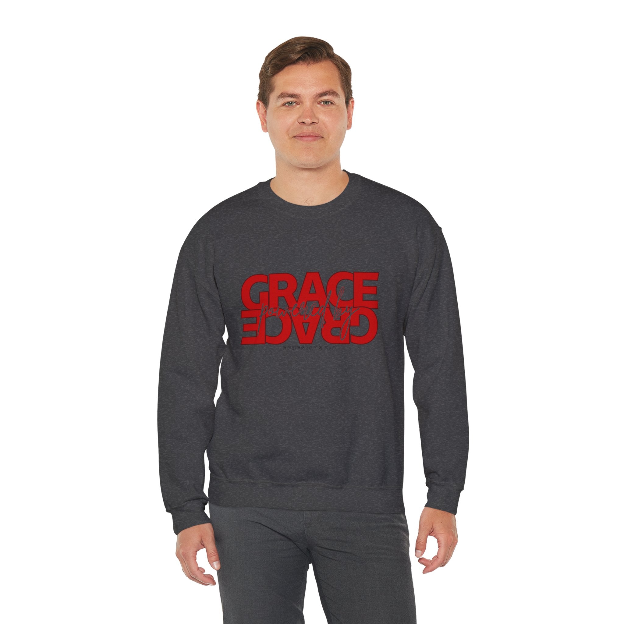 Christian Crewneck Sweatshirt "Grace" Reversed Pullover, Modern Minimalist Faith Apparel, Unique Graphic Scripture Sweater