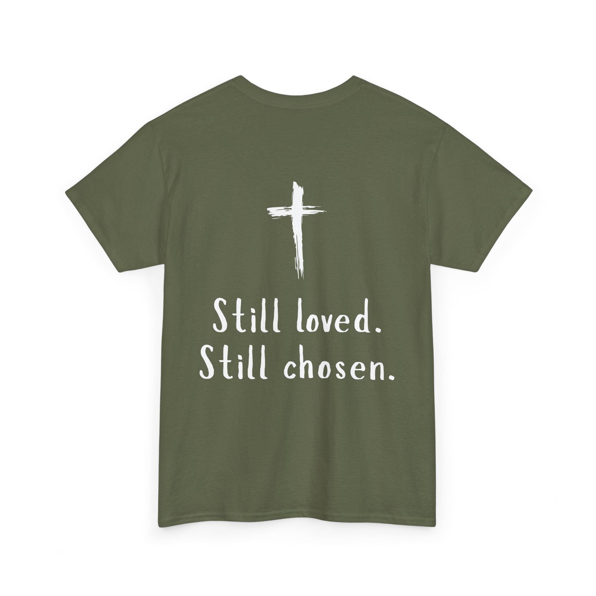 Christian Tee — "Not Perfect, Forgiven" Romans 5:8 Graphic T-Shirt (Still Loved / Still Chosen)