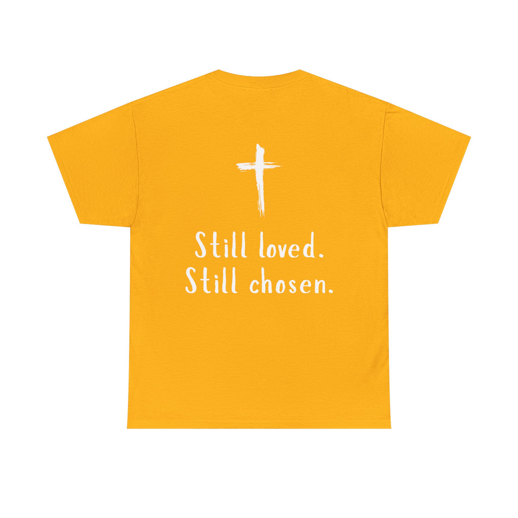 Christian Tee — "Not Perfect, Forgiven" Romans 5:8 Graphic T-Shirt (Still Loved / Still Chosen)