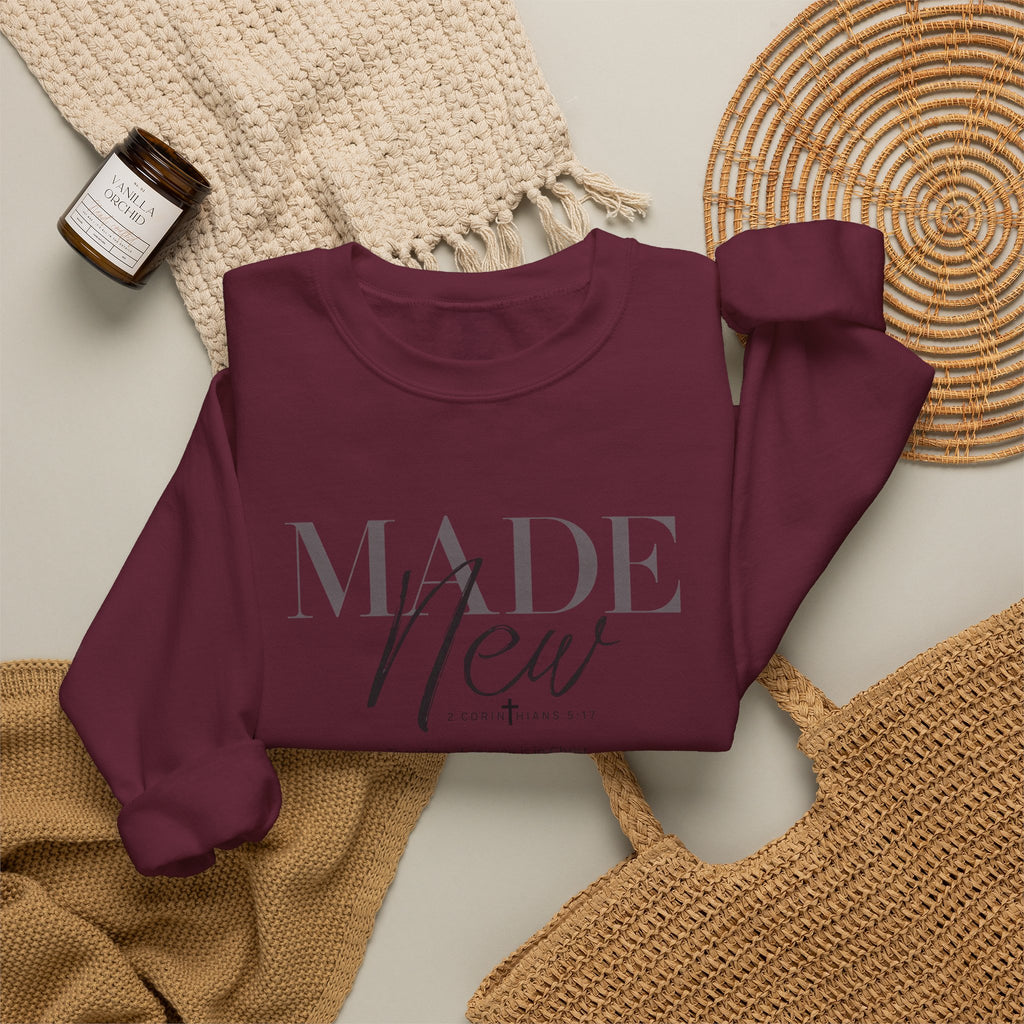 Minimalist Crewneck Sweatshirt "Made New" Pullover, Inspirational Christian Clothing, Aesthetic Daily Reminder Sweatshirt