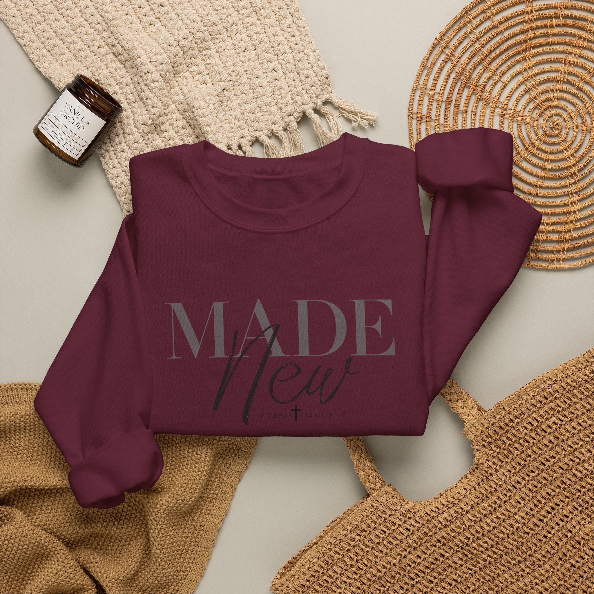 Minimalist Crewneck Sweatshirt "Made New" Pullover, Inspirational Christian Clothing, Aesthetic Daily Reminder Sweatshirt
