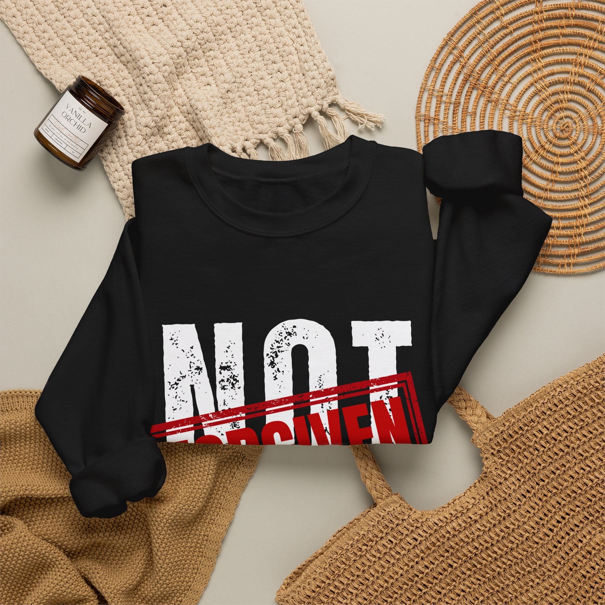 Christian Crewneck Sweatshirt — "Not Perfect, Forgiven" (Romans 5:8)
