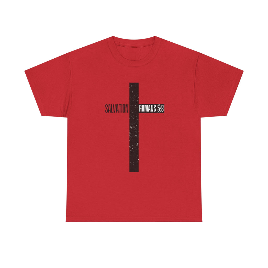 Christian Cross T-Shirt — "Salvation Romans 5:8" Faith Tee