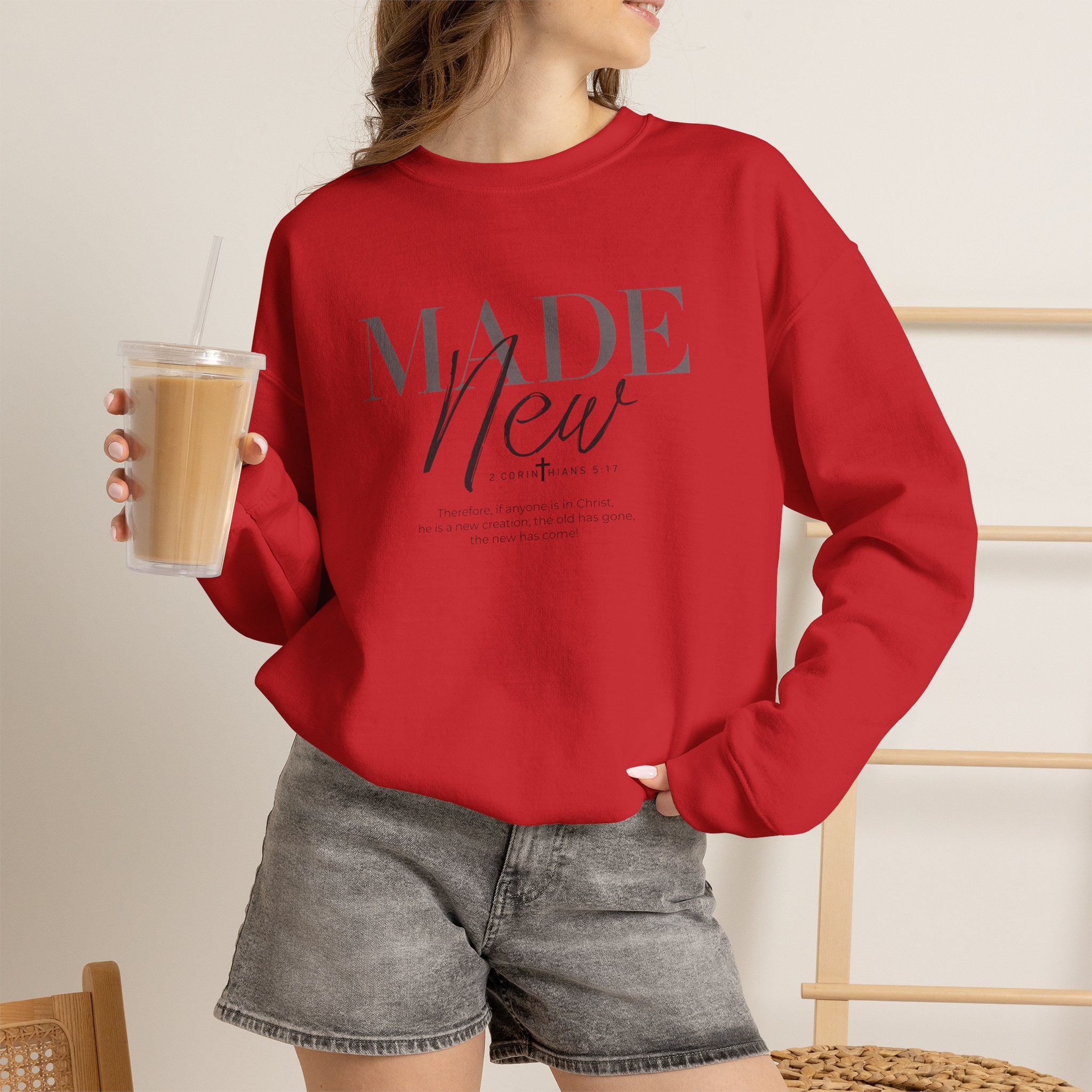Minimalist Crewneck Sweatshirt "Made New" Pullover, Inspirational Christian Clothing, Aesthetic Daily Reminder Sweatshirt