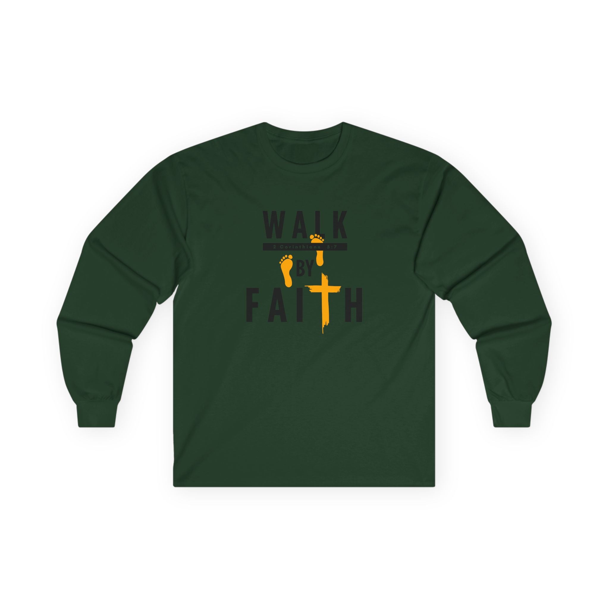 Long Sleeve Tee — "Walk by Faith" Christian Inspirational Shirt