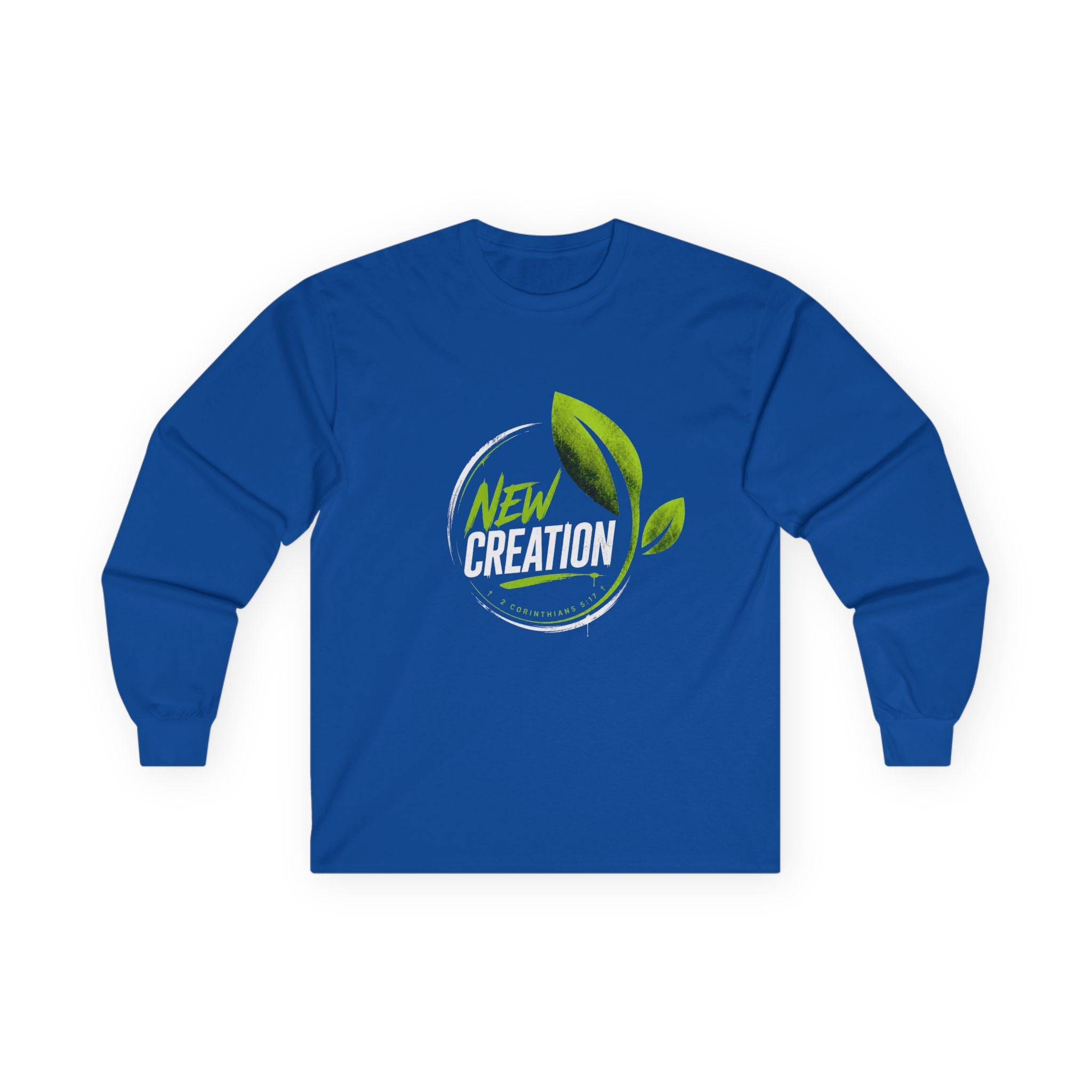 New Creation Long Sleeve Christian Tee — Green Leaf Faith Graphic