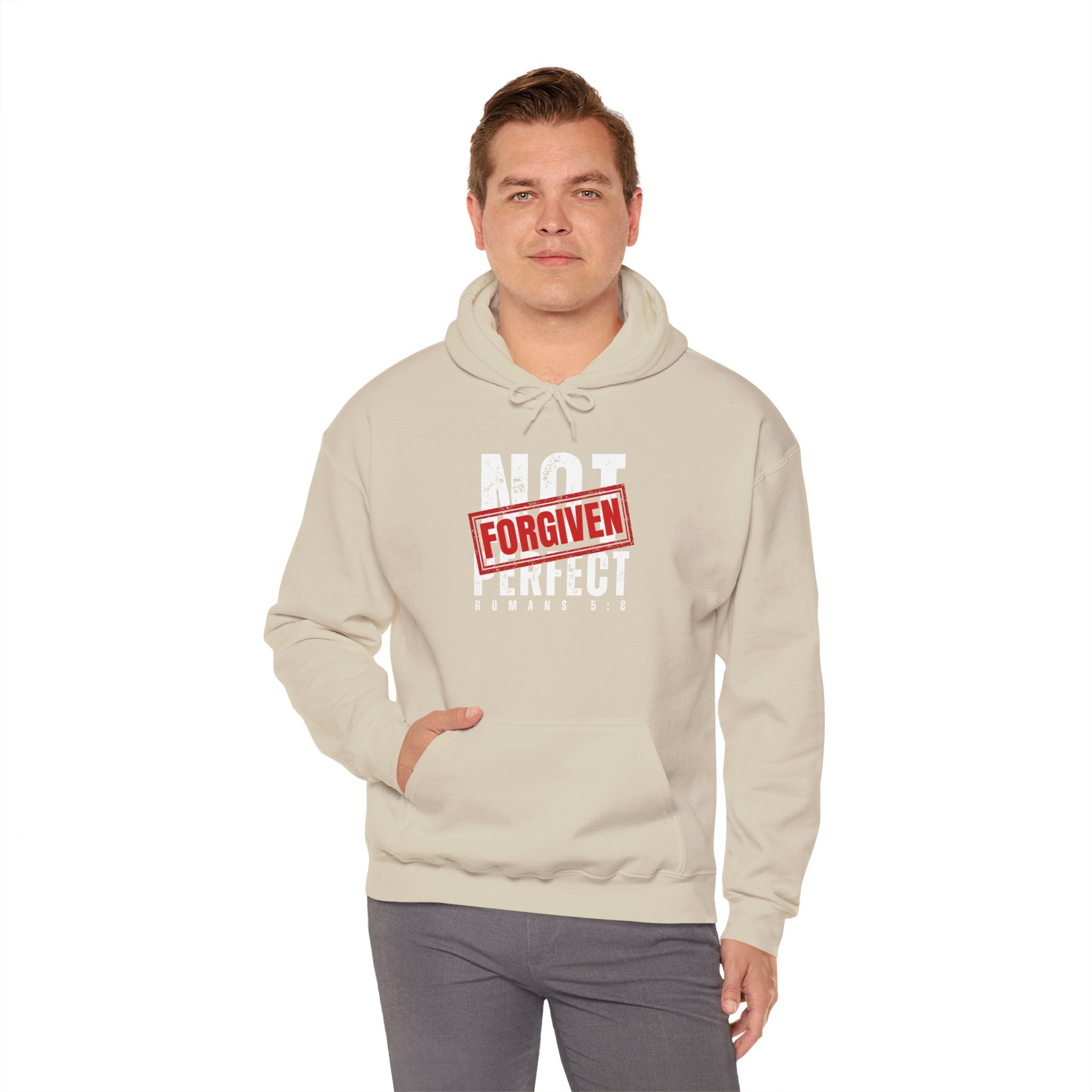 Not Perfect — Forgiven Hoodie | Christian Inspirational Sweatshirt (Romans 5:8, Still Loved/Still Chosen)