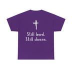 Christian Tee — "Not Perfect, Forgiven" Romans 5:8 Graphic T-Shirt (Still Loved / Still Chosen)