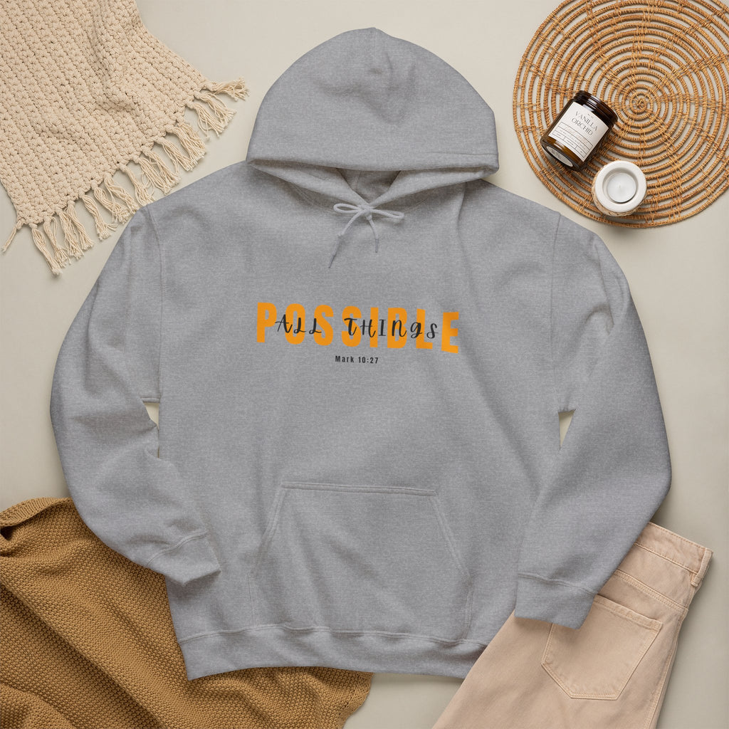 All Things Possible Hoodie — Minimal Inspirational "POSSIBLE" Graphic Faith Hoodie