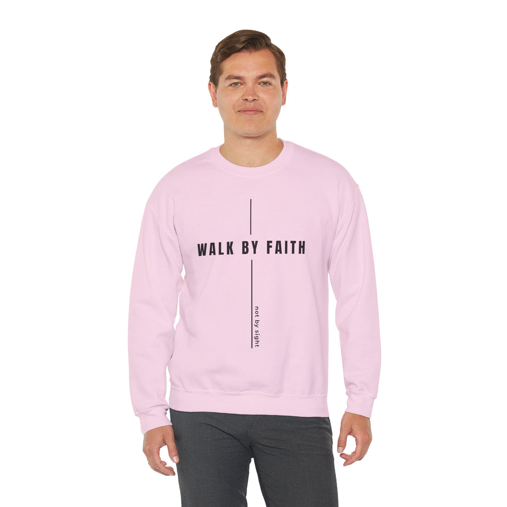 Christian Crewneck Sweatshirt "Walk By Faith" Pullover, 2 Corinthians 5:7 Apparel, Minimalist Faith Graphic Sweatshirt