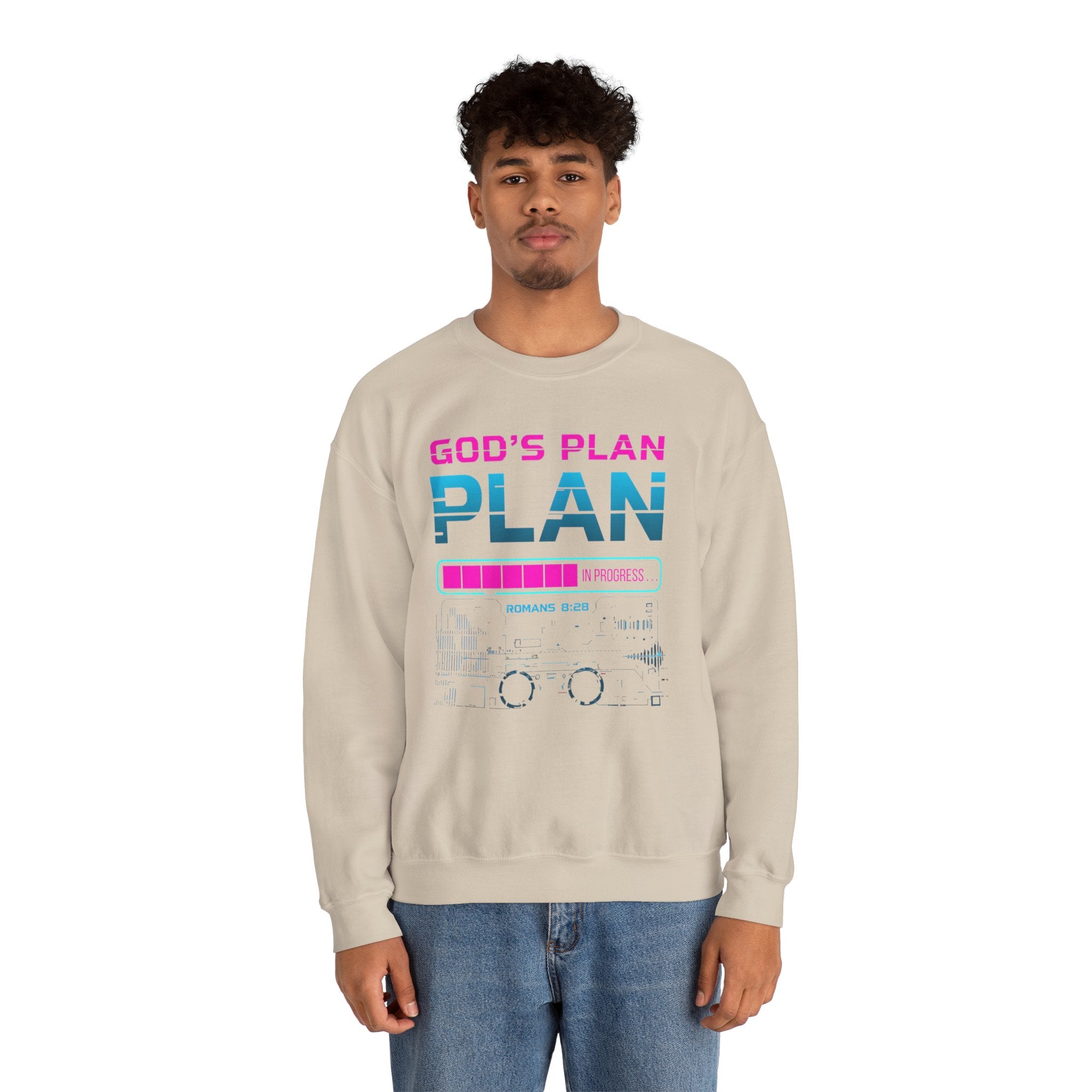 God's Plan Crewneck Sweatshirt — Retro Neon Faith Graphic