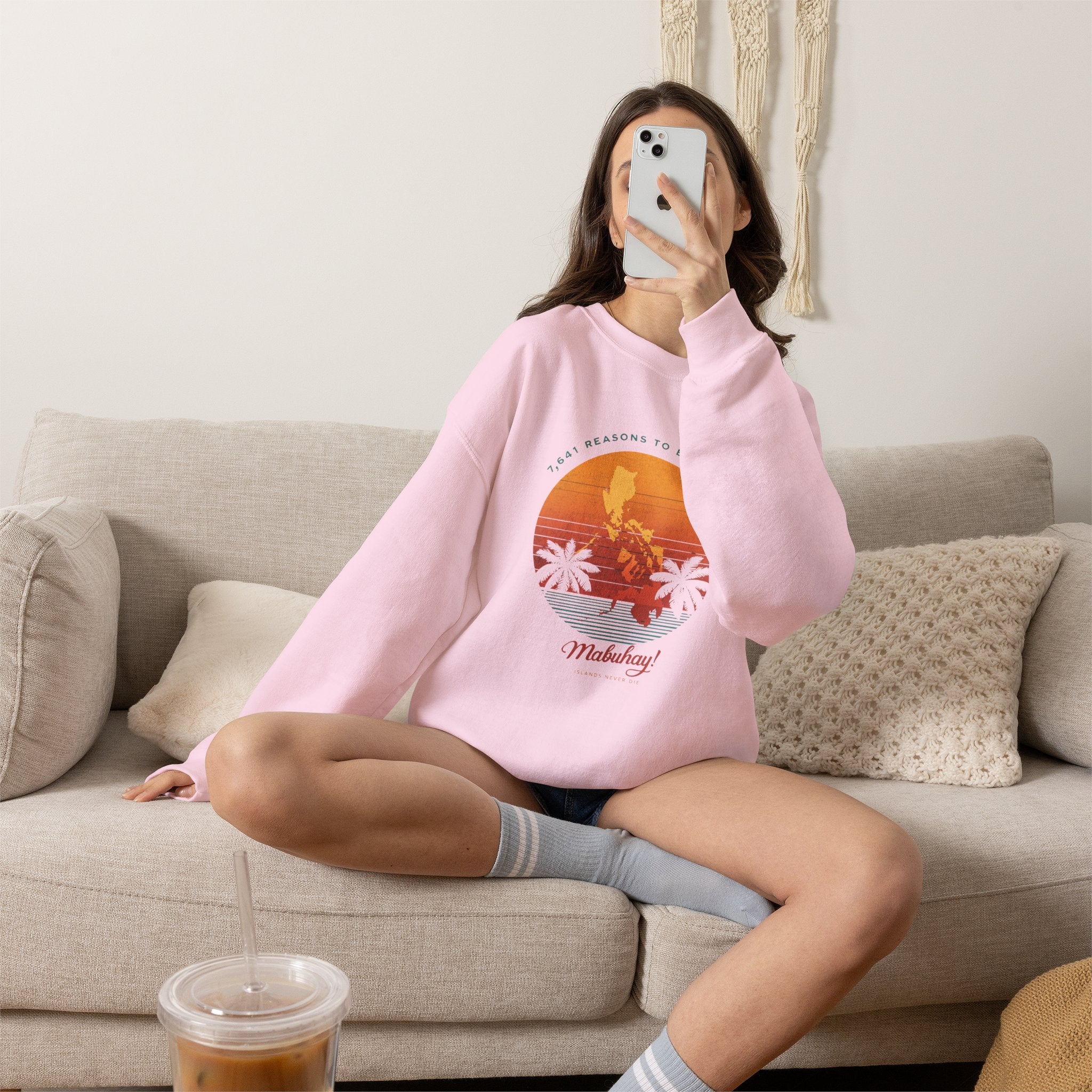 Filipino Crewneck Sweatshirt "Proud to Be Pinoy" Retro Sunset Pullover, Philippines Pride Apparel, Heritage Graphic Sweatshirt