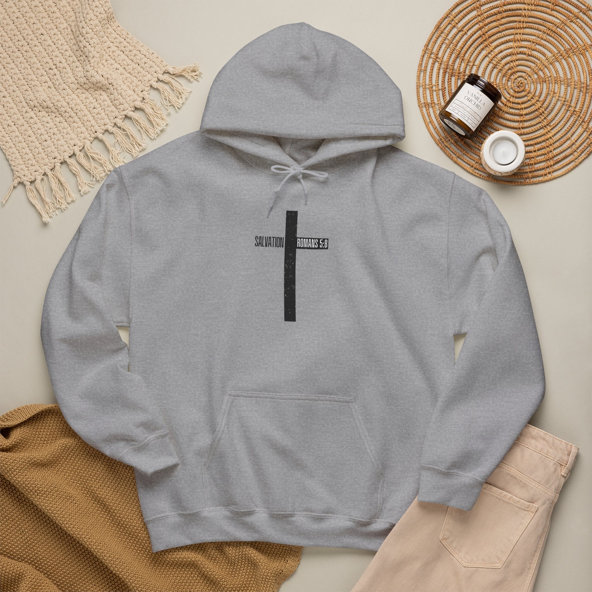 Faith Cross Salvation Hoodie — Minimalist Black Cross Christian Hoodie