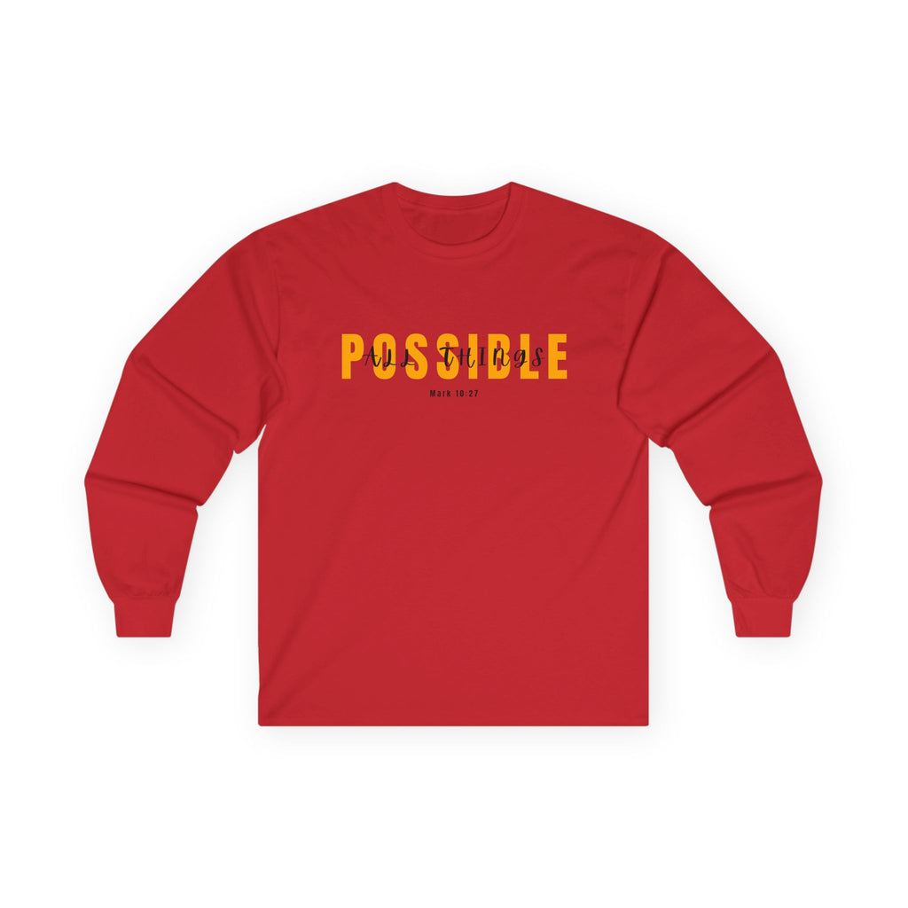 Possible Long Sleeve Christian Tee — Inspirational "Possible" Graphic Cotton Shirt