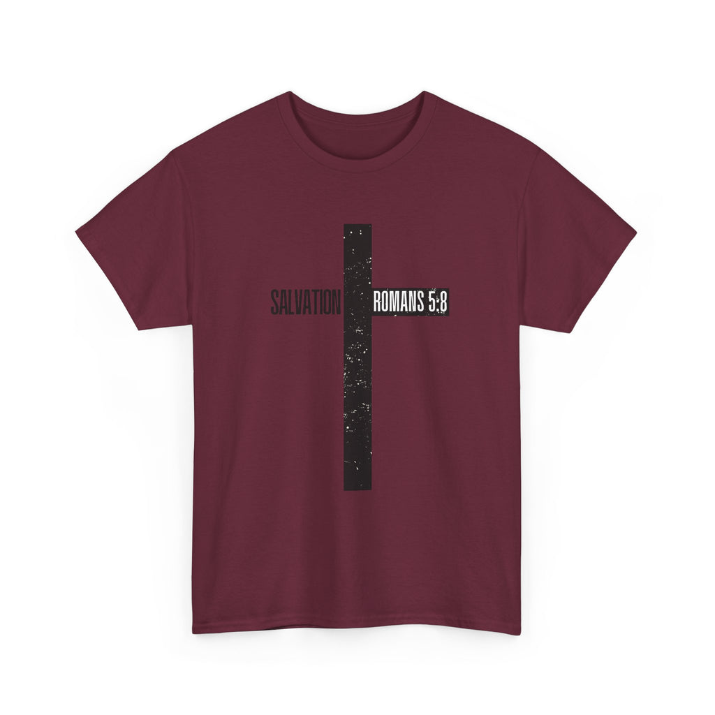 Christian Cross T-Shirt — "Salvation Romans 5:8" Faith Tee