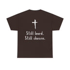 Christian Tee — "Not Perfect, Forgiven" Romans 5:8 Graphic T-Shirt (Still Loved / Still Chosen)
