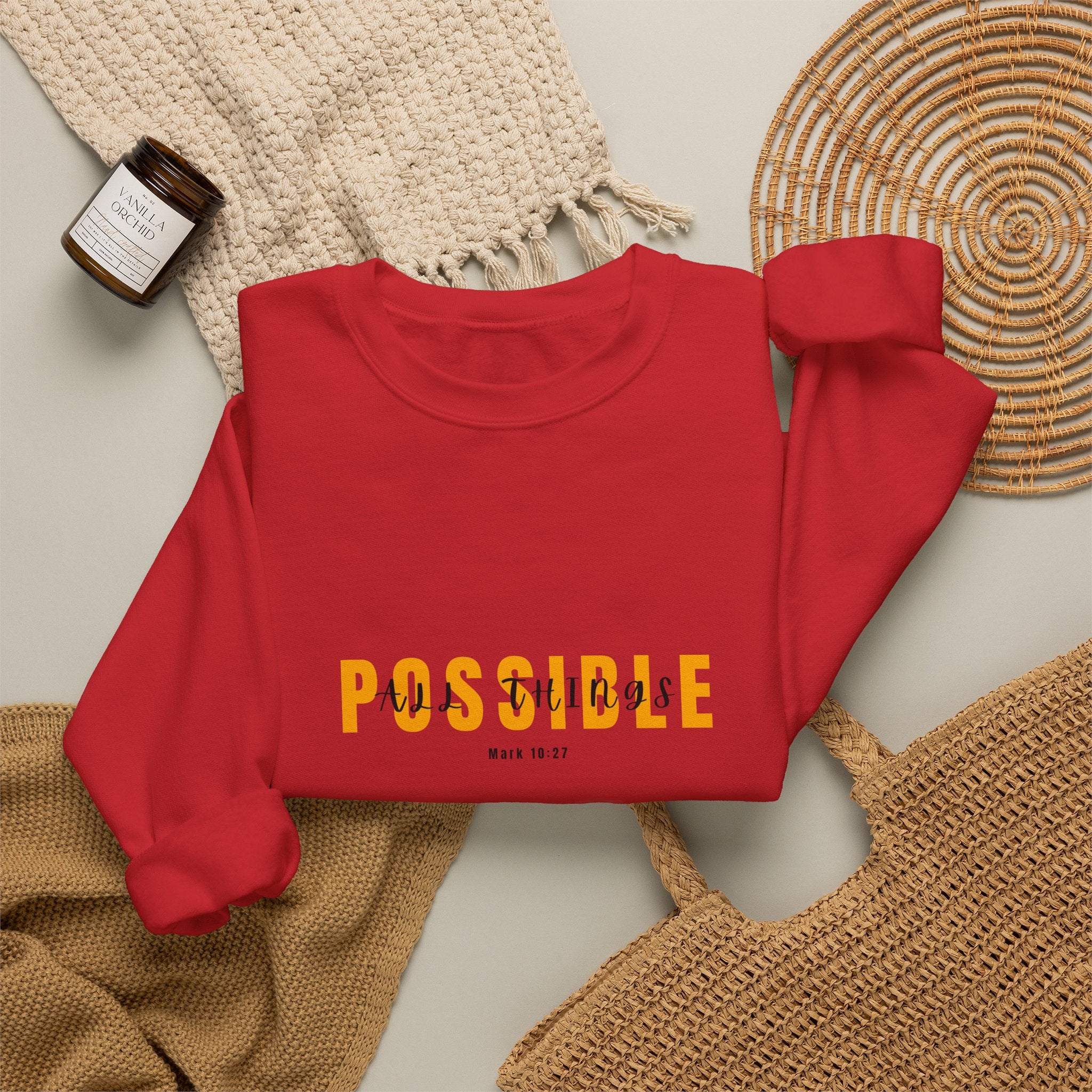Christian Crewneck Sweatshirt "All Things Possible" Pullover, Inspirational Scripture Apparel, Faith Typography Graphic Sweatshirt