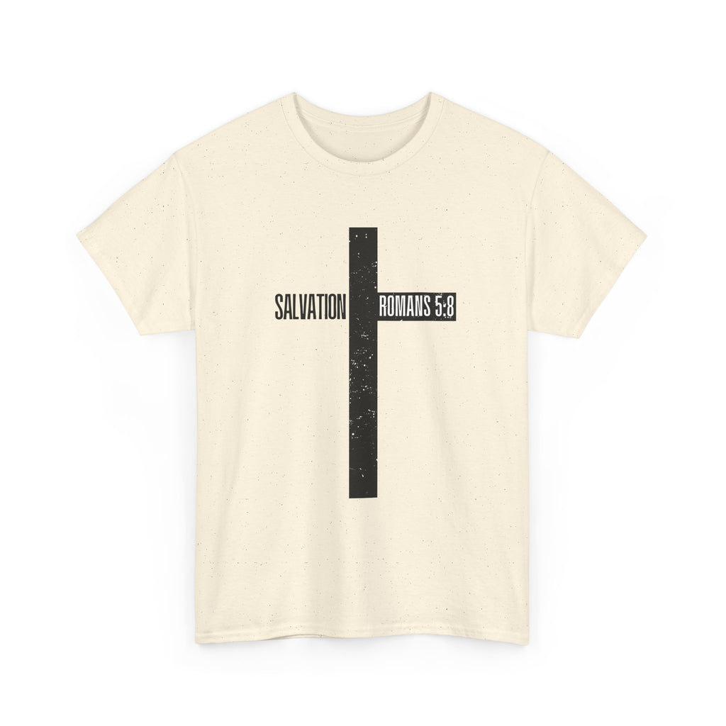 Christian Cross T-Shirt — "Salvation Romans 5:8" Faith Tee