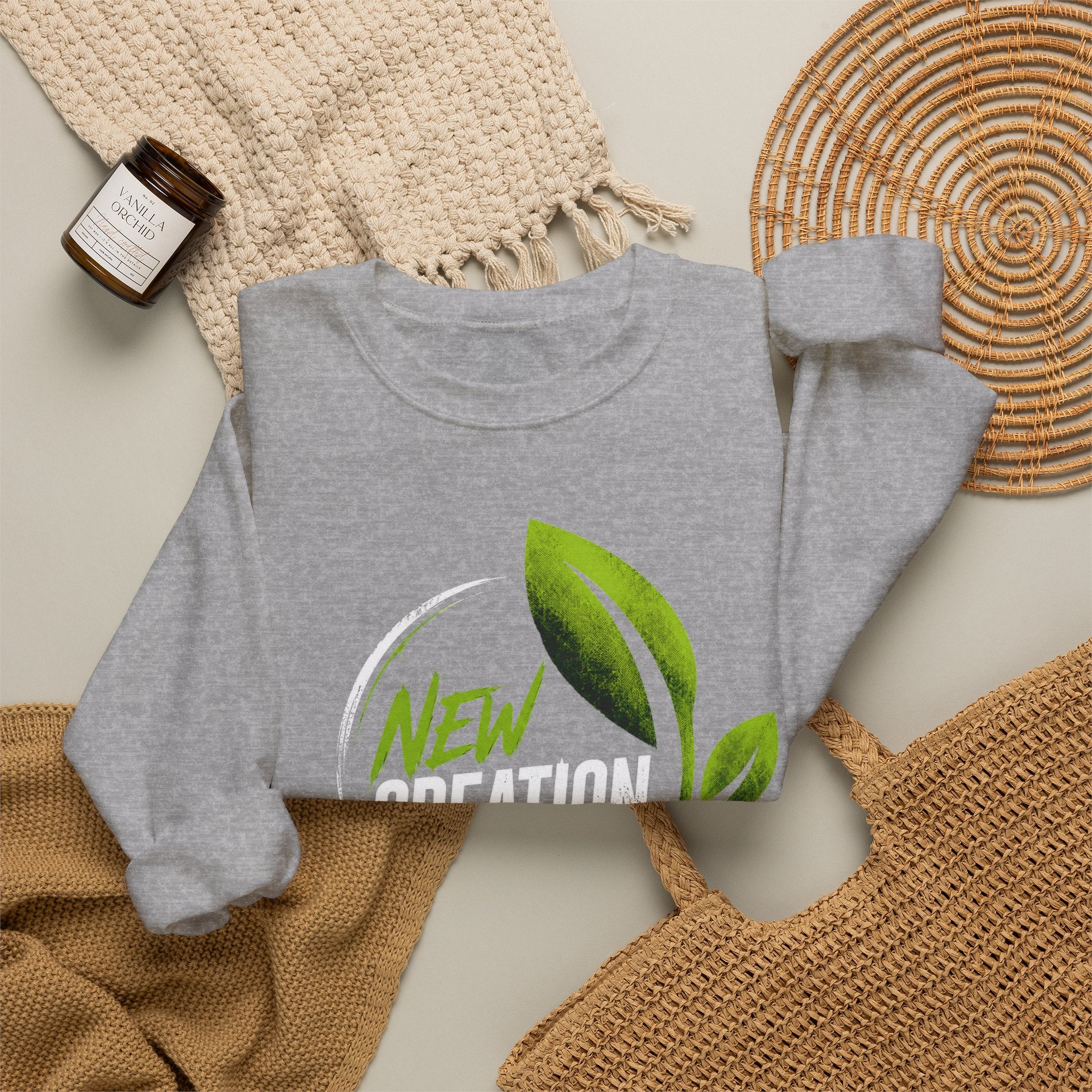 New Creation Sweatshirt – Christian Faith Green Leaf Crewneck