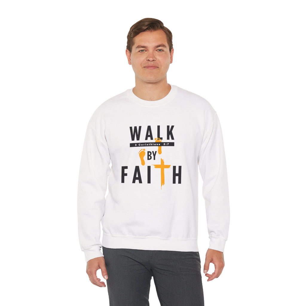 Christian Crewneck Sweatshirt "Walk By Faith" Pullover, 2 Corinthians 5:7 Apparel, Inspirational Faith Graphic Sweatshirt