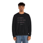 Christian Crewneck Sweatshirt "Seen Known Saved" Pullover, Gospel Faith Message Apparel, Inspirational Religious Sweatshirt