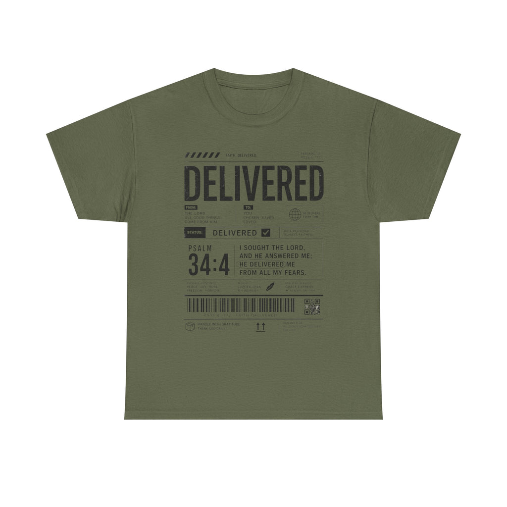 Delivered Graphic Tee — Inspirational Psalm 34:4 Christian T-Shirt