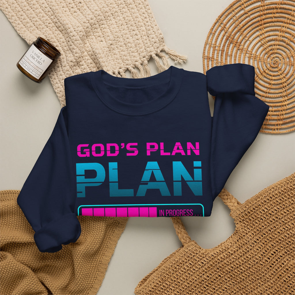 God's Plan Crewneck Sweatshirt — Retro Neon Faith Graphic