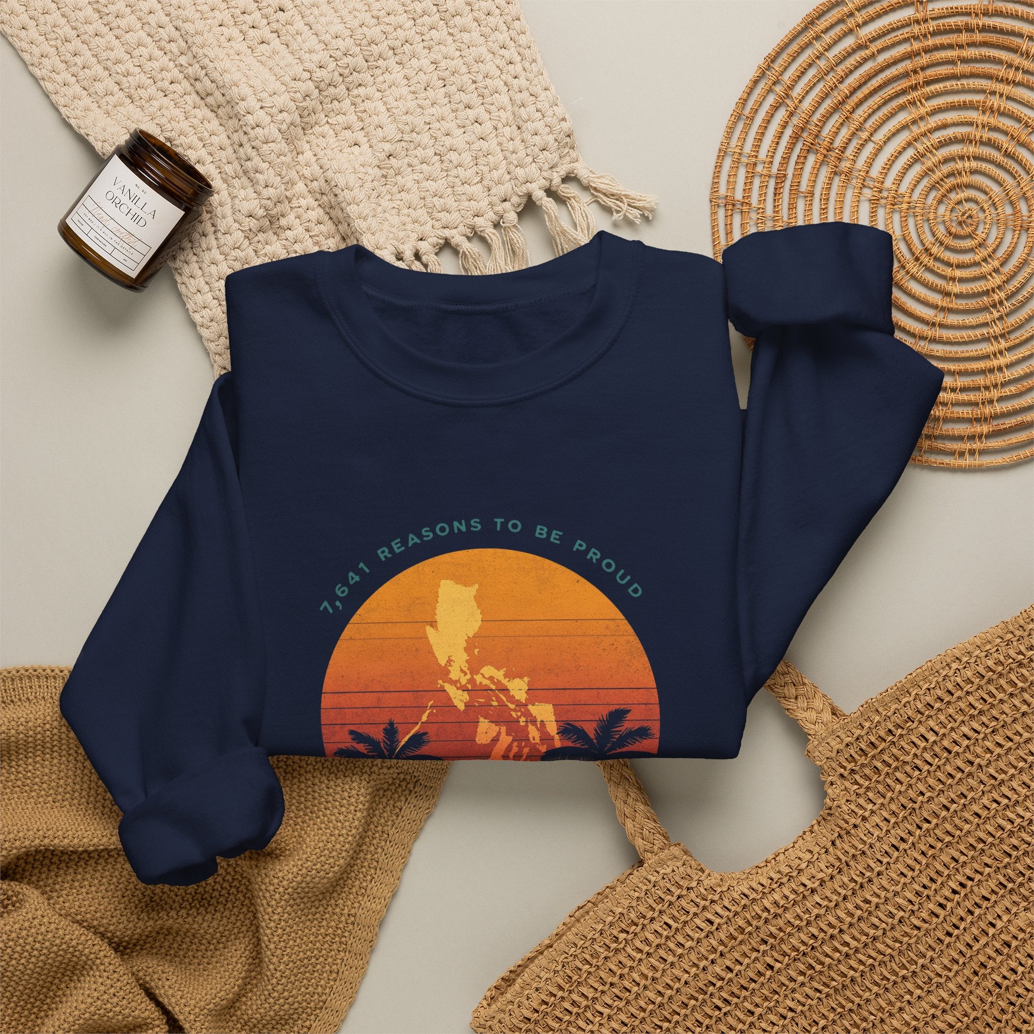 Filipino Crewneck Sweatshirt "Proud to Be Pinoy" Retro Sunset Pullover, Philippines Pride Apparel, Heritage Graphic Sweatshirt
