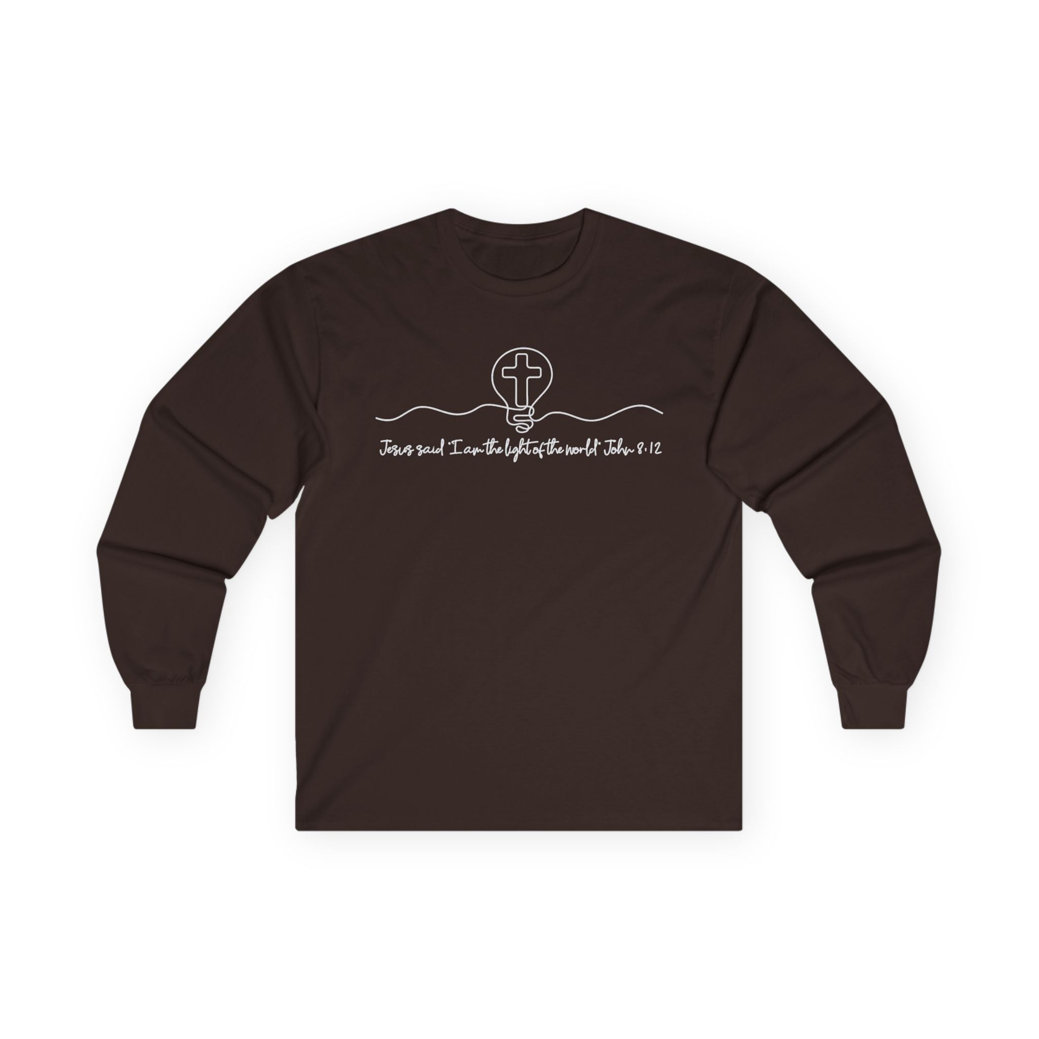 Christian Long Sleeve Tee — "I Am the Light" Minimal Cross Design