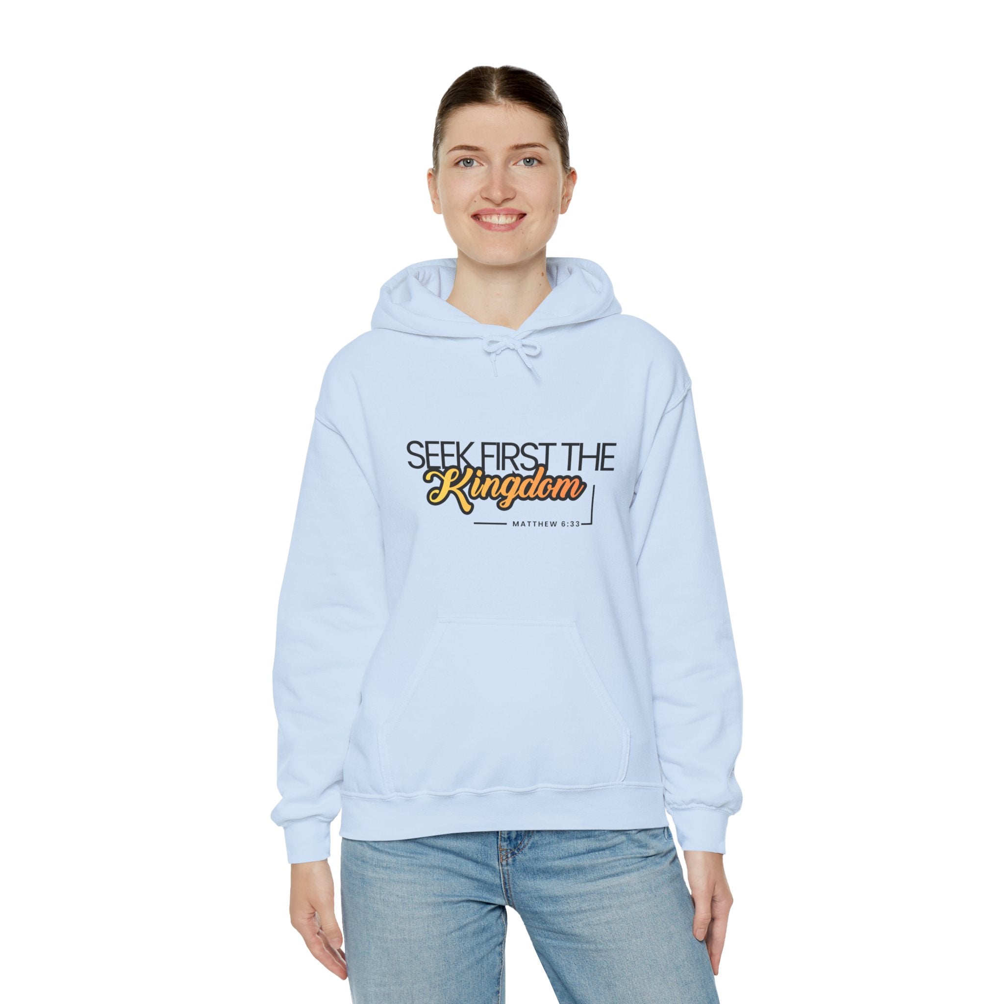 Seek First the Kingdom Hoodie – Christian Faith Scripture Sweatshirt (Matthew 6:33)