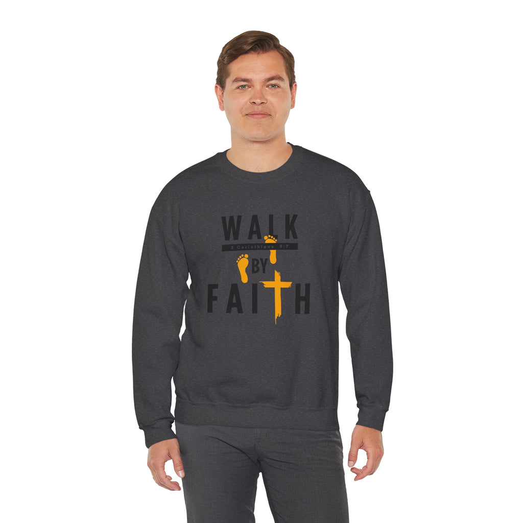 Christian Crewneck Sweatshirt "Walk By Faith" Pullover, 2 Corinthians 5:7 Apparel, Inspirational Faith Graphic Sweatshirt