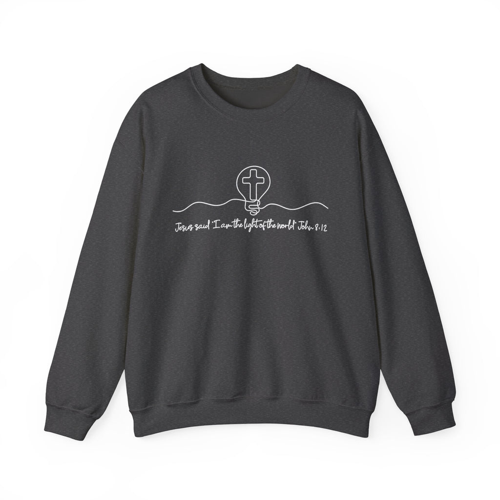Christian Crewneck Sweatshirt "I AM the Light" Cross Pullover, John 8:12 Scripture Apparel, Faith Graphic Sweatshirt
