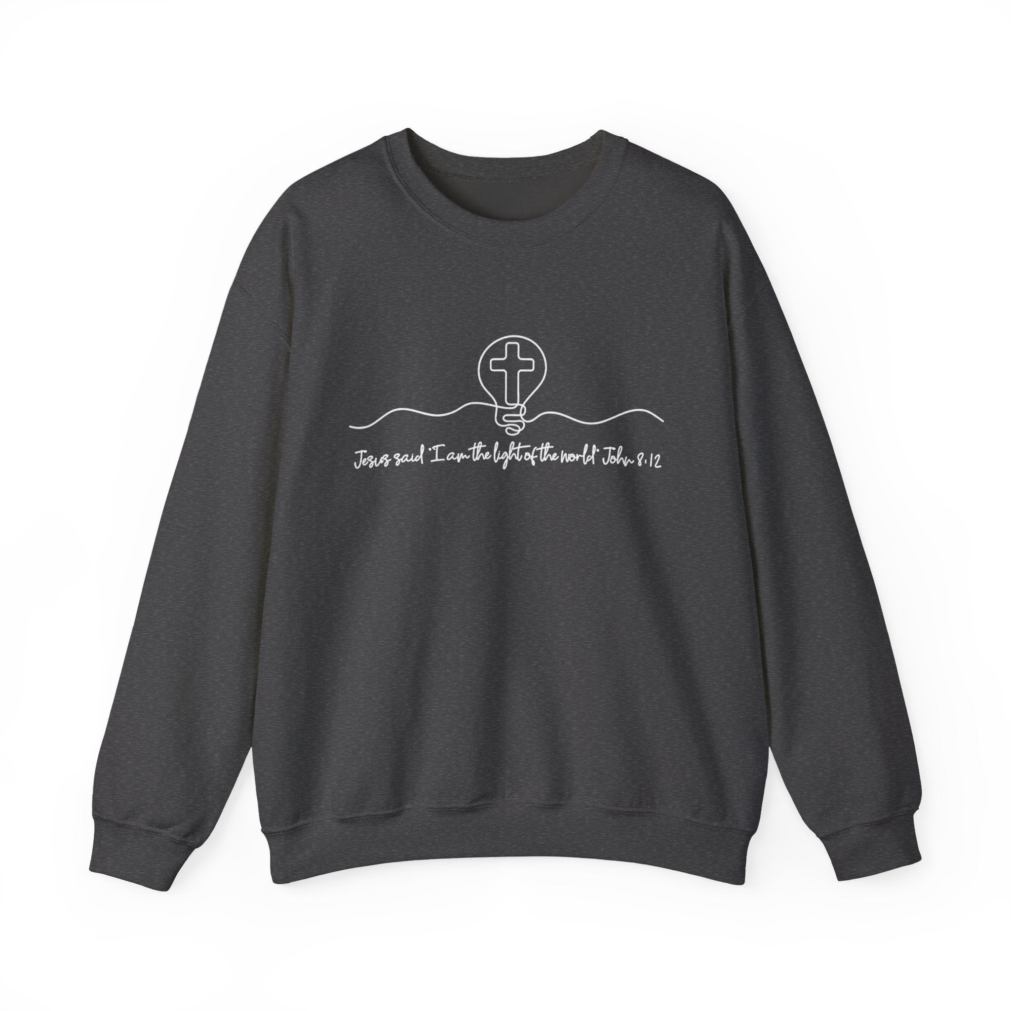 Christian Crewneck Sweatshirt "I AM the Light" Cross Pullover, John 8:12 Scripture Apparel, Faith Graphic Sweatshirt