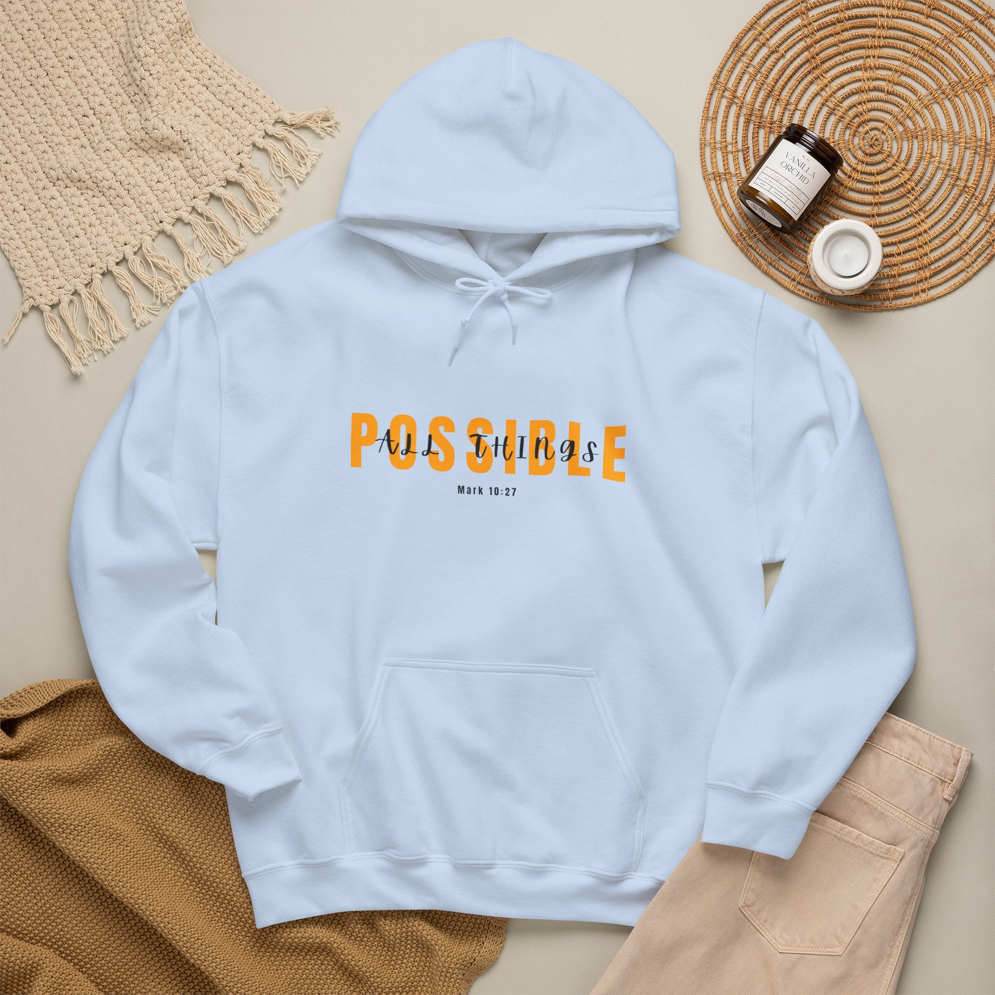 All Things Possible Hoodie — Minimal Inspirational "POSSIBLE" Graphic Faith Hoodie