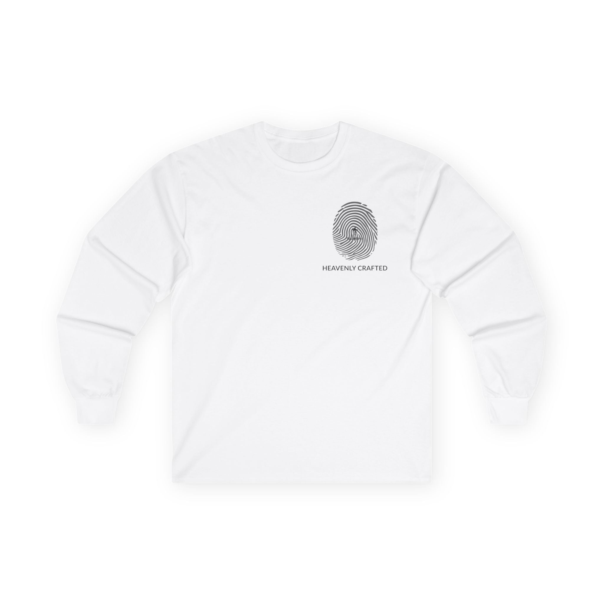 Fingerprint Graphic Long Sleeve Christian Tee — Heavenly Crafted Chest Print